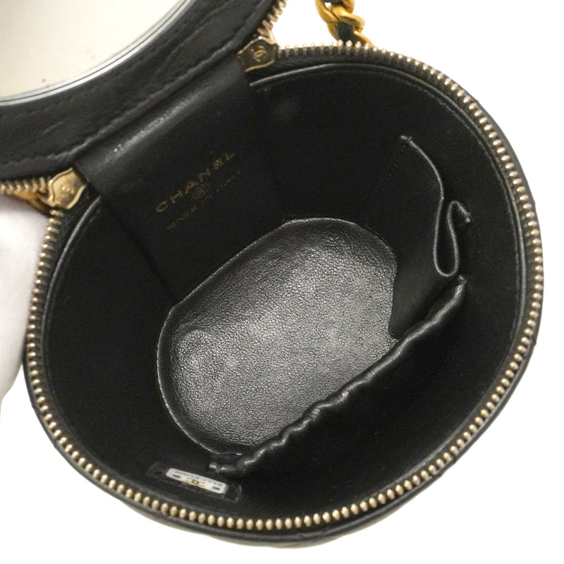 【6hc1518】シャネル バニティバッグ マトラッセ チェーンショルダー ラムスキン ブラック ゴールド金具 2wayバッグ【中古】レディース