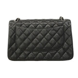 【6hc1519】シャネル ショルダーバッグ デカマトラッセ Wフラップ Wチェーン キャビアスキン ブラック シルバー金具【中古】レディース
