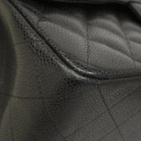 【6hc1519】シャネル ショルダーバッグ デカマトラッセ Wフラップ Wチェーン キャビアスキン ブラック シルバー金具【中古】レディース