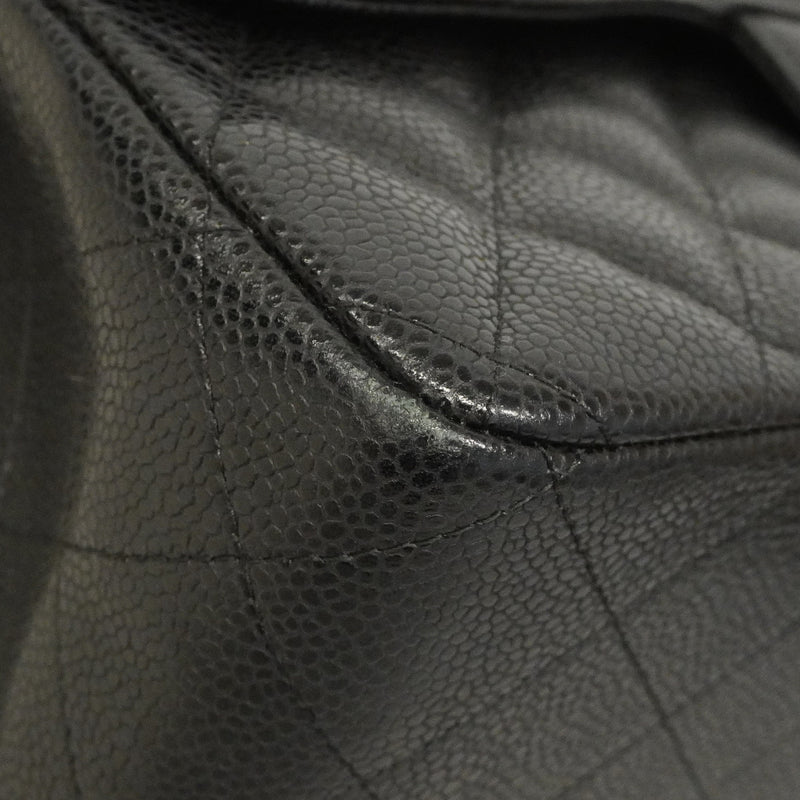 【6hc1519】シャネル ショルダーバッグ デカマトラッセ Wフラップ Wチェーン キャビアスキン ブラック シルバー金具【中古】レディース