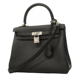 【6hc1522-g】エルメス ハンドバッグ ケリー25 トゴ ブラック シルバー金具 G刻印 2wayバッグ【中古】レディース