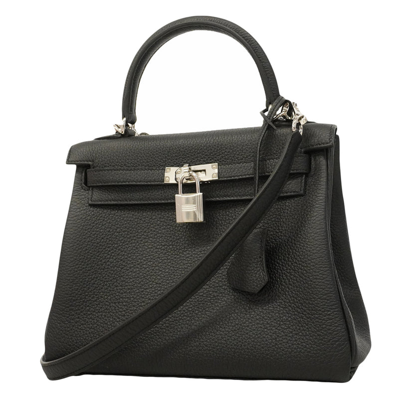 【6hc1522-g】エルメス ハンドバッグ ケリー25 トゴ ブラック シルバー金具 G刻印 2wayバッグ【中古】レディース