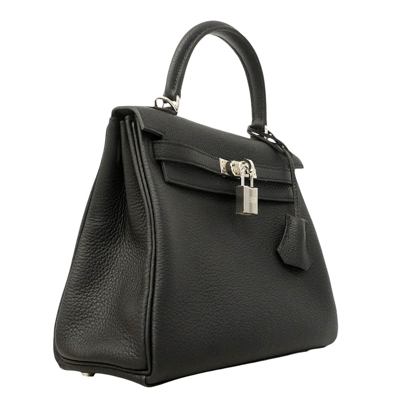 【6hc1522-g】エルメス ハンドバッグ ケリー25 トゴ ブラック シルバー金具 G刻印 2wayバッグ【中古】レディース