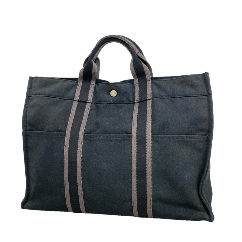 【6hc1524-k】エルメス トートバッグ フールトゥMM キャンバス ブラック シルバー金具【中古】メンズ レディース ユニセックス