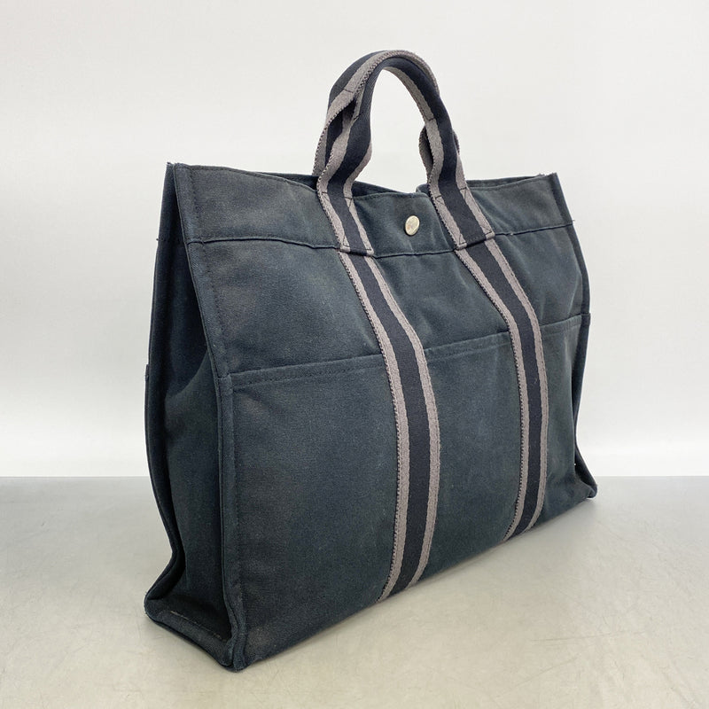 【6hc1524-k】エルメス トートバッグ フールトゥMM キャンバス ブラック シルバー金具【中古】メンズ レディース ユニセックス