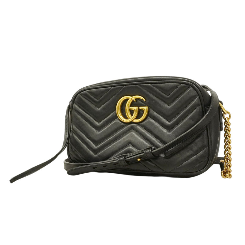 【6hc1535-k】グッチ ショルダーバッグ GGマーモント 447632 レザー ブラック ゴールド金具【中古】レディース