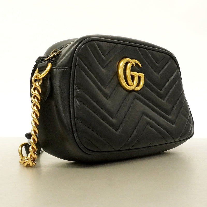 【6hc1535-k】グッチ ショルダーバッグ GGマーモント 447632 レザー ブラック ゴールド金具【中古】レディース