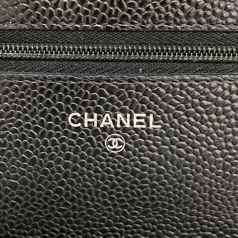 【6hc1555-h】シャネル ショルダーウォレット マトラッセ チェーンショルダー キャビアスキン ブラック シルバー金具【中古】レディース