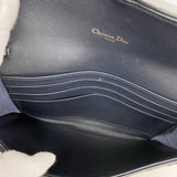 【6hc1556-h】クリスチャンディオール ショルダーウォレット オブリーク サドル キャンバス ネイビー ゴールド金具【中古】レディース