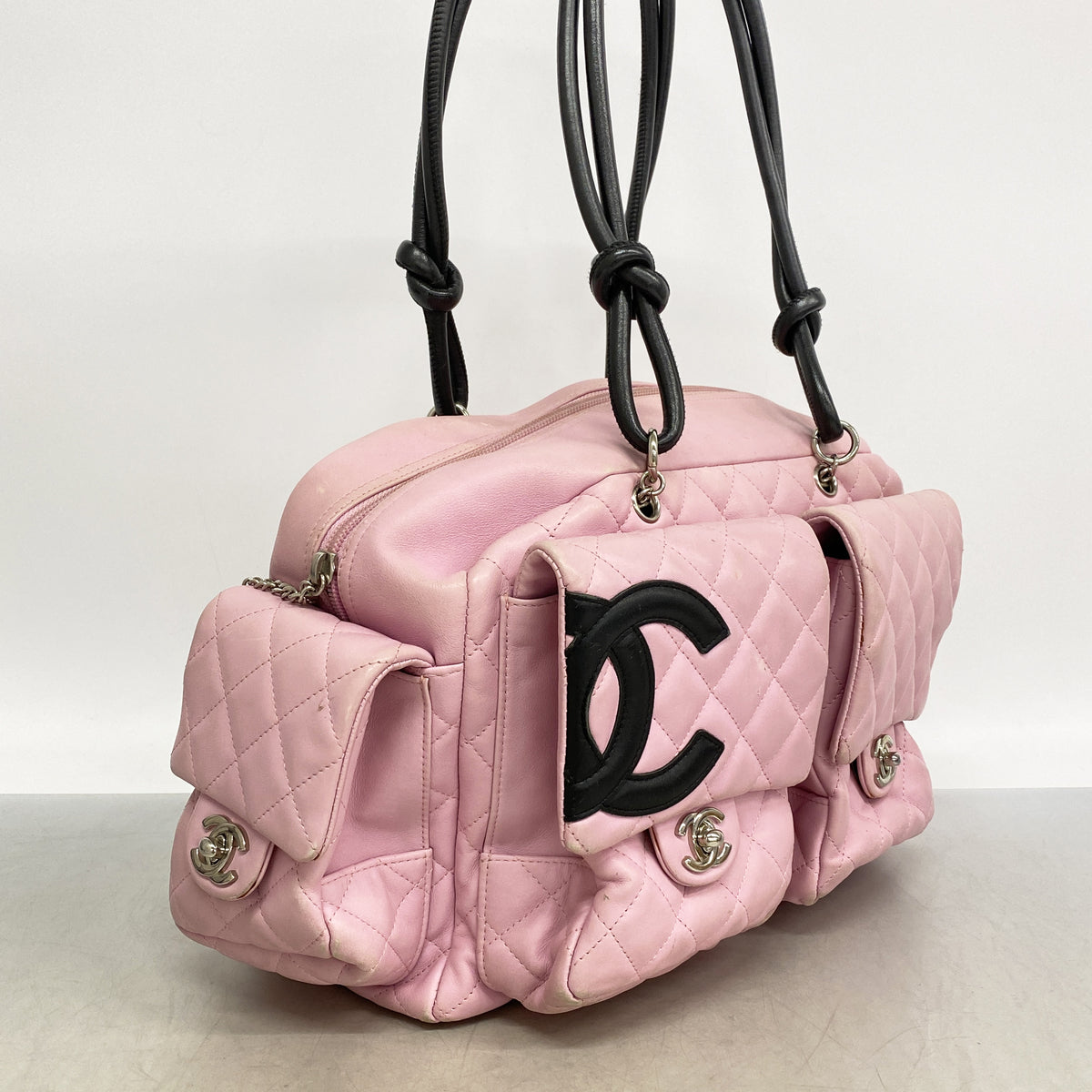 【6hc1573-k】シャネル トートバッグ カンボン マルチポケット ラムスキン ピンク シルバー金具【中古】レディース