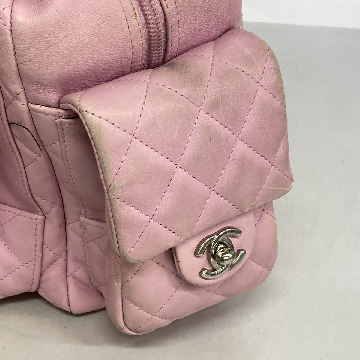 【6hc1573-k】シャネル トートバッグ カンボン マルチポケット ラムスキン ピンク シルバー金具【中古】レディース