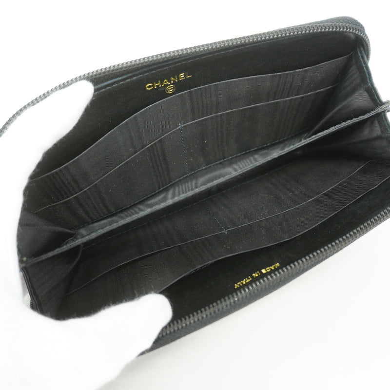【6hc1593-k】シャネル 長財布 キャビアスキン ブラック ゴールド金具【中古】レディース