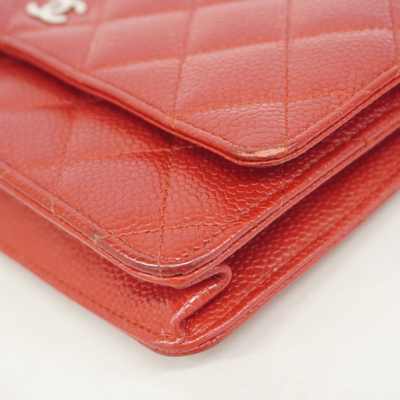 【6hc1595-k】シャネル ショルダーウォレット マトラッセ チェーンショルダー キャビアスキン レッド シルバー金具【中古】レディース