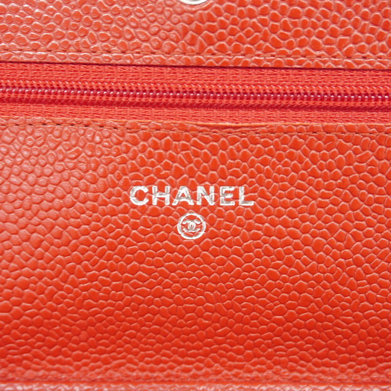 【6hc1595-k】シャネル ショルダーウォレット マトラッセ チェーンショルダー キャビアスキン レッド シルバー金具【中古】レディース