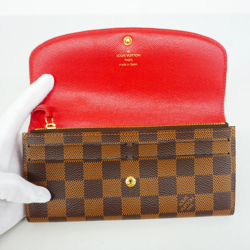 【6hc1597-k】ルイヴィトン 長財布 ダミエ ポルトフォイユエミリー N63544 ルージュ【中古】レディース