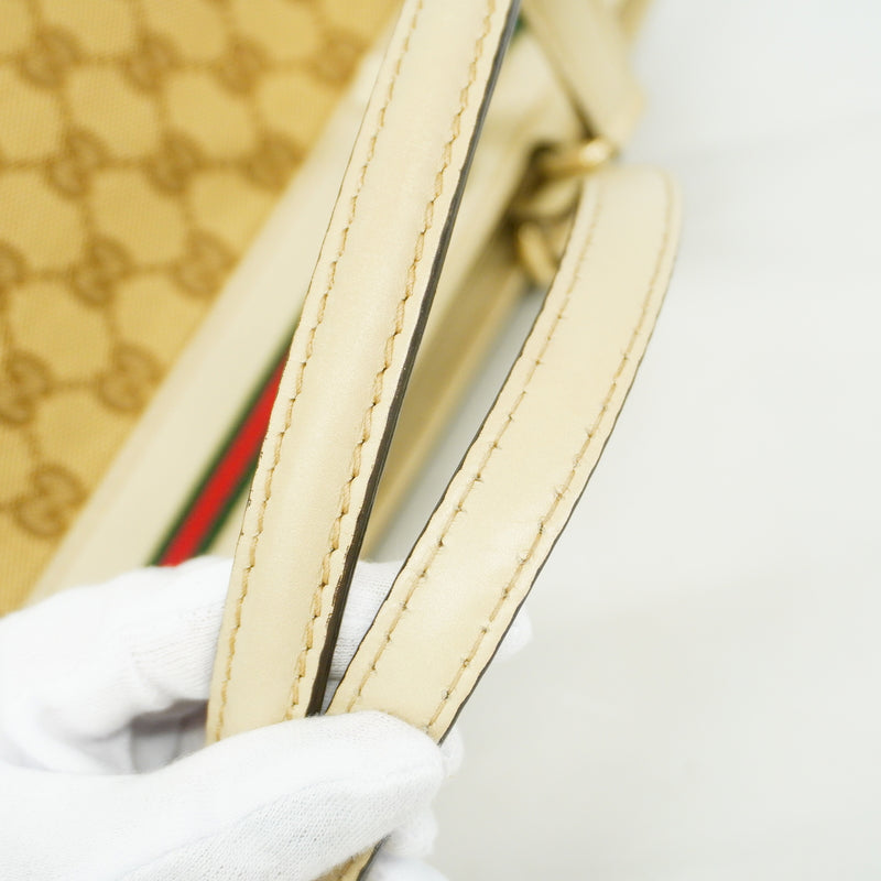 【6hc1620-k】グッチ トートバッグ GGキャンバス/シェリーライン 257061 キャンバス ベージュ シャンパンゴールド金具【中古】レディース
