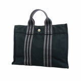 【6hc1649-k】エルメス ハンドバッグ フールトゥPM キャンバス ブラック グレー シルバー金具【中古】メンズ レディース ユニセックス