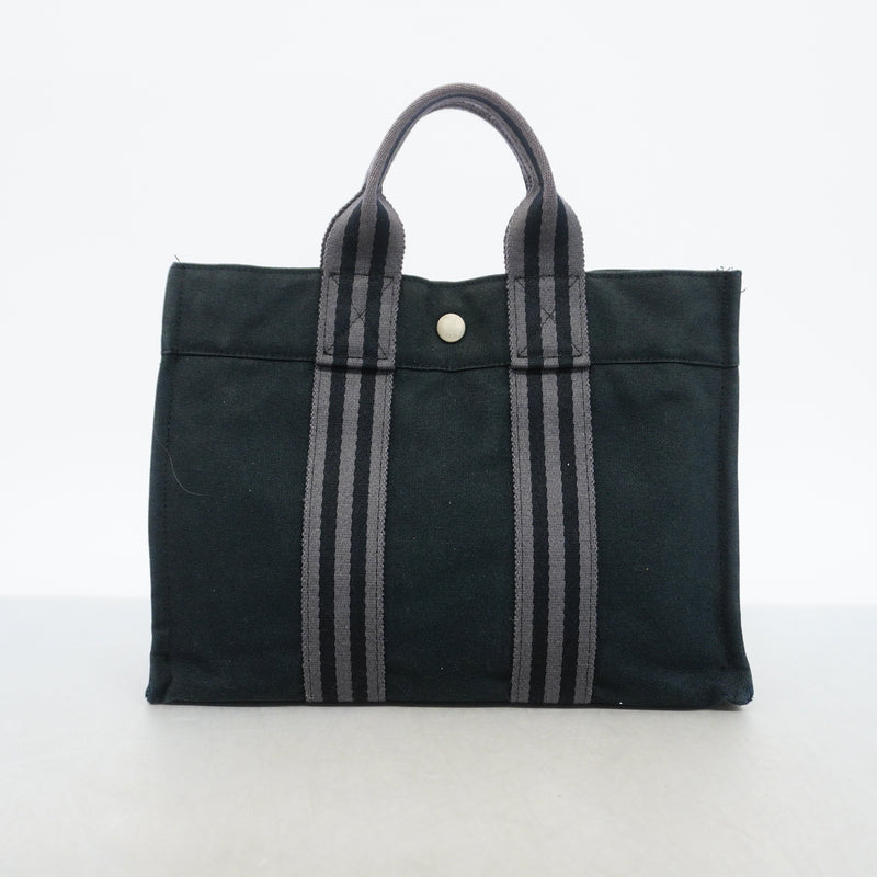 【6hc1649-k】エルメス ハンドバッグ フールトゥPM キャンバス ブラック グレー シルバー金具【中古】メンズ レディース ユニセックス