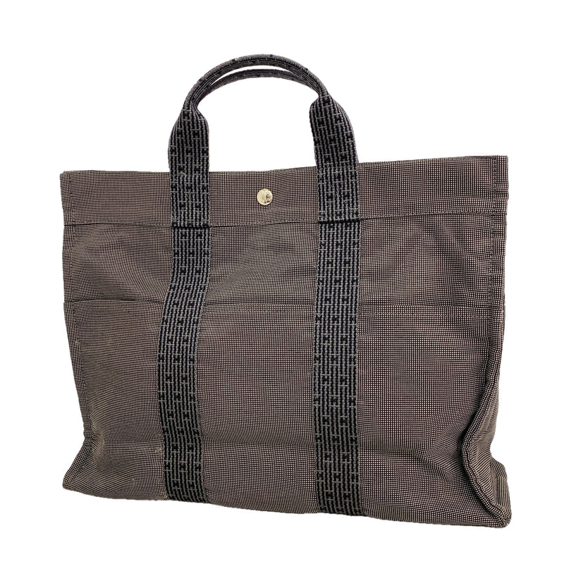 【6hc1666-k】エルメス トートバッグ エールラインMM キャンバス グレー シルバー金具【中古】メンズ レディース ユニセックス