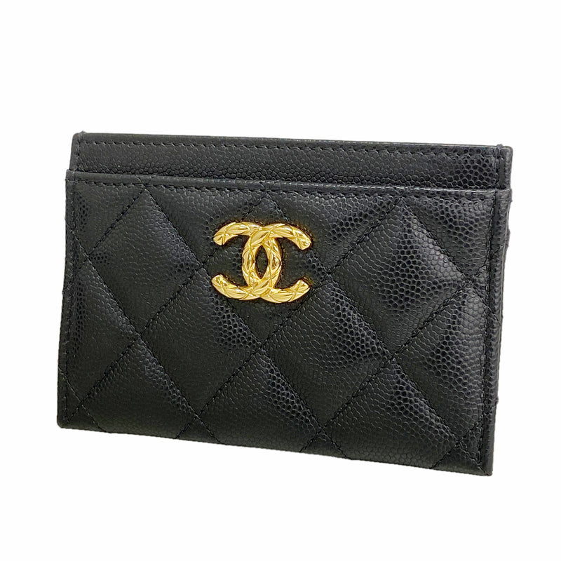 【6hc1683-k】シャネル カードケース マトラッセ キャビアスキン ブラック ゴールド金具【中古】レディース