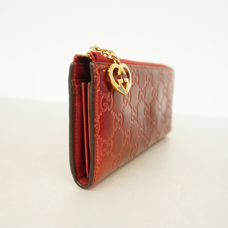 【6hc1694-k】グッチ 長財布 グッチシマ 295671 エナメル レッド シャンパンゴールド金具【中古】レディース