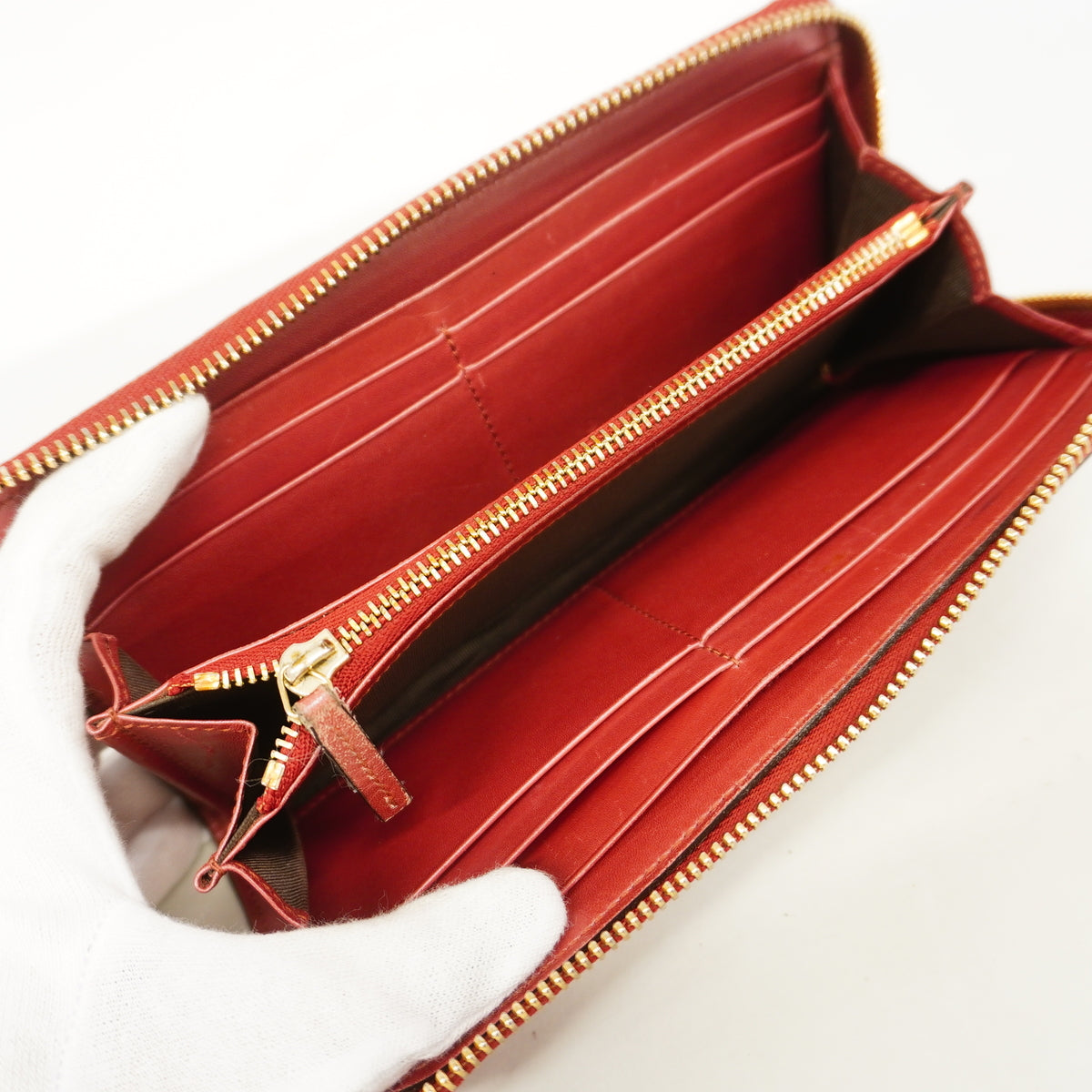 【6hc1694-k】グッチ 長財布 グッチシマ 295671 エナメル レッド シャンパンゴールド金具【中古】レディース
