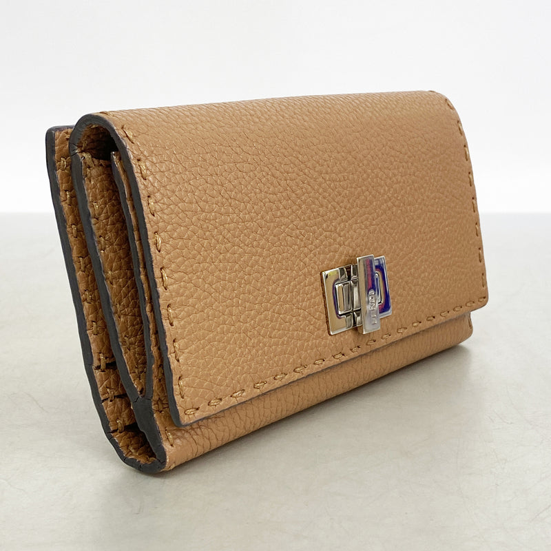 【6hc1717】フェンディ 長財布 セレリア レザー ブラウン シルバー金具【中古】レディース