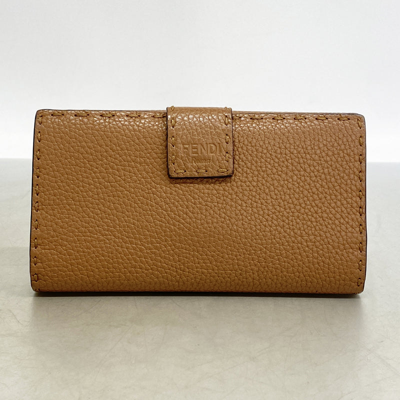 【6hc1717】フェンディ 長財布 セレリア レザー ブラウン シルバー金具【中古】レディース