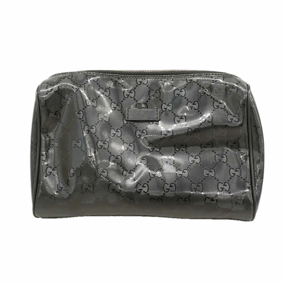 【6hc1727-k】グッチ ポーチ GGインプリメ 189818 PVC ブラック シルバー金具【中古】レディース