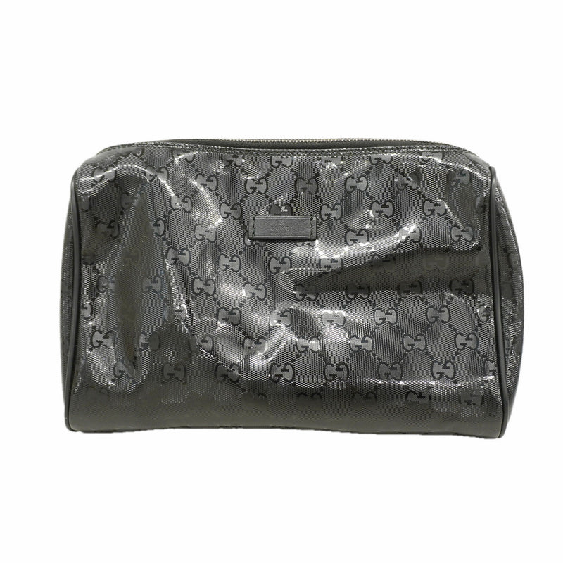 【6hc1727-k】グッチ ポーチ GGインプリメ 189818 PVC ブラック シルバー金具【中古】レディース