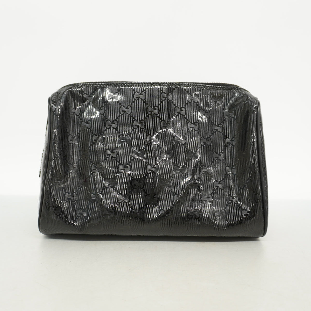 【6hc1727-k】グッチ ポーチ GGインプリメ 189818 PVC ブラック シルバー金具【中古】レディース