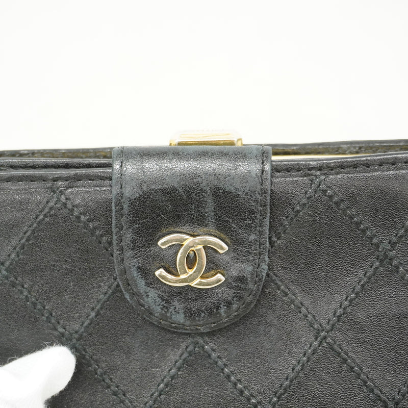 【6hc1735-k】シャネル 財布 ビコローレ ラムスキン ブラック ゴールド金具【中古】レディース