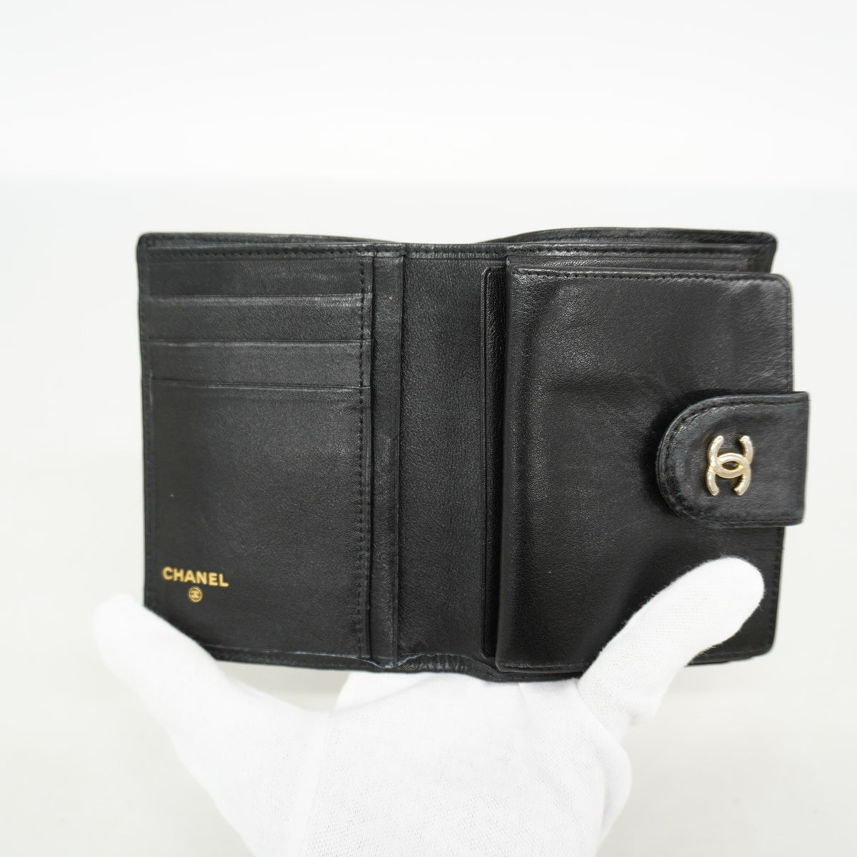 【6hc1735-k】シャネル 財布 ビコローレ ラムスキン ブラック ゴールド金具【中古】レディース