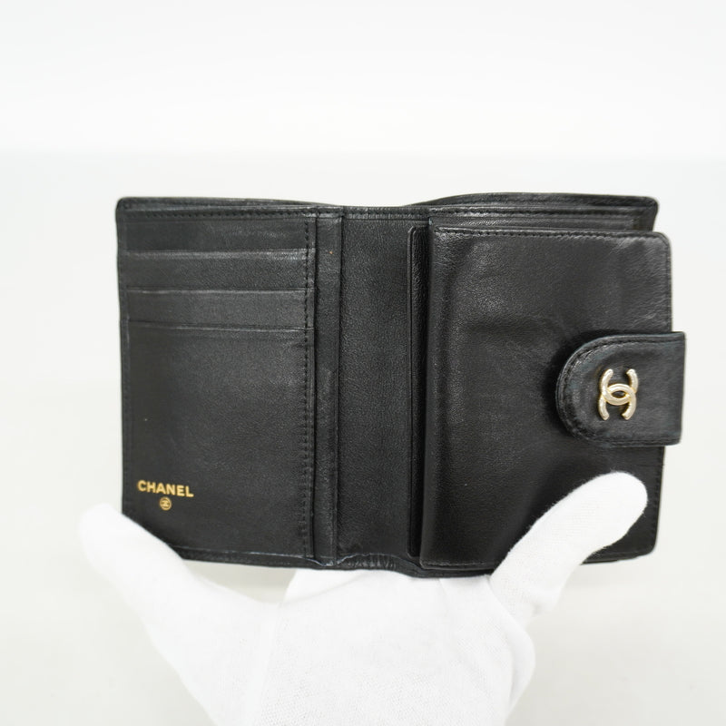 【6hc1735-k】シャネル 財布 ビコローレ ラムスキン ブラック ゴールド金具【中古】レディース