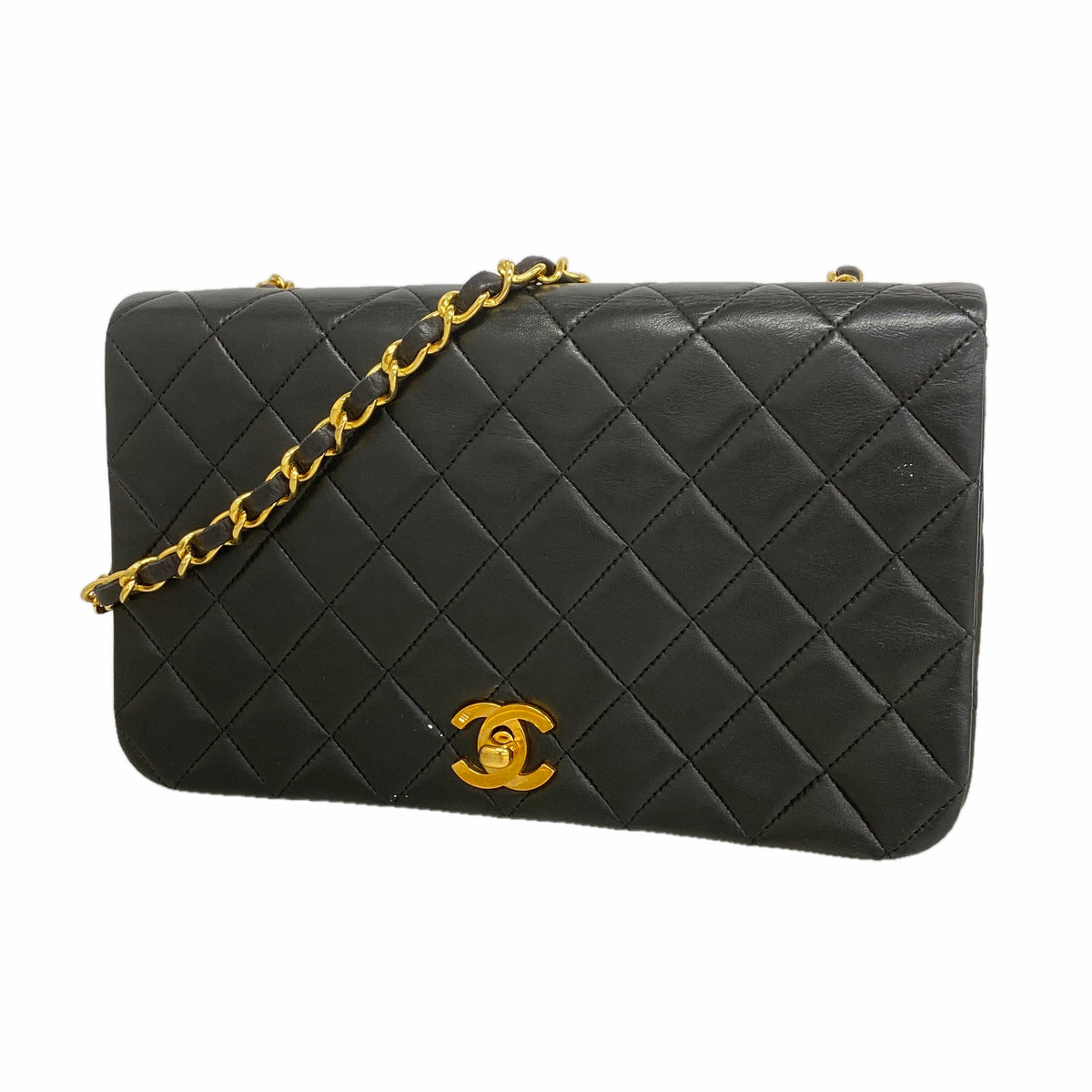 【6hc1736】シャネル ショルダーバッグ マトラッセ チェーンショルダー ラムスキン ブラック ゴールド金具【中古】レディース