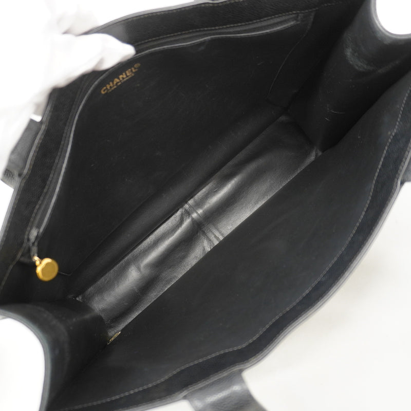 【6hc1747-k】シャネル トートバッグ キャビアスキン ブラック ゴールド金具【中古】レディース