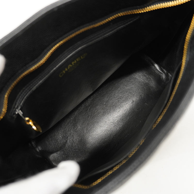 【6hc1748-k】シャネル トートバッグ 復刻トート キャビアスキン ブラック ゴールド金具【中古】レディース