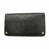 【6hc1752-k】シャネル 長財布 Vステッチ レザー ブラック シルバー金具【中古】レディース