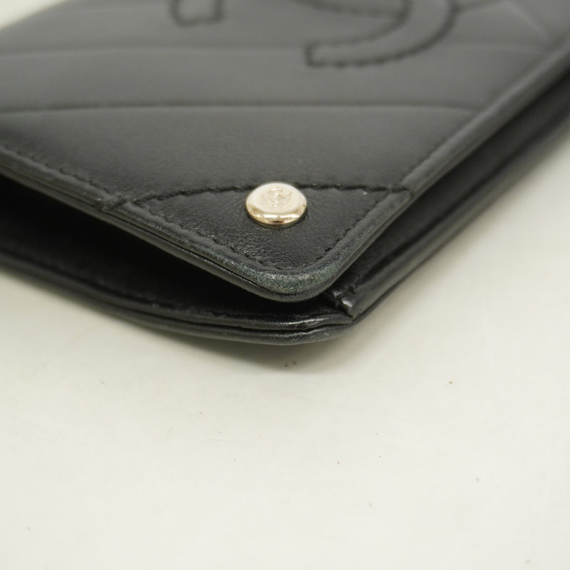 【6hc1752-k】シャネル 長財布 Vステッチ レザー ブラック シルバー金具【中古】レディース