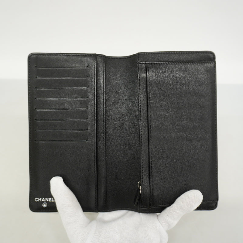 【6hc1752-k】シャネル 長財布 Vステッチ レザー ブラック シルバー金具【中古】レディース
