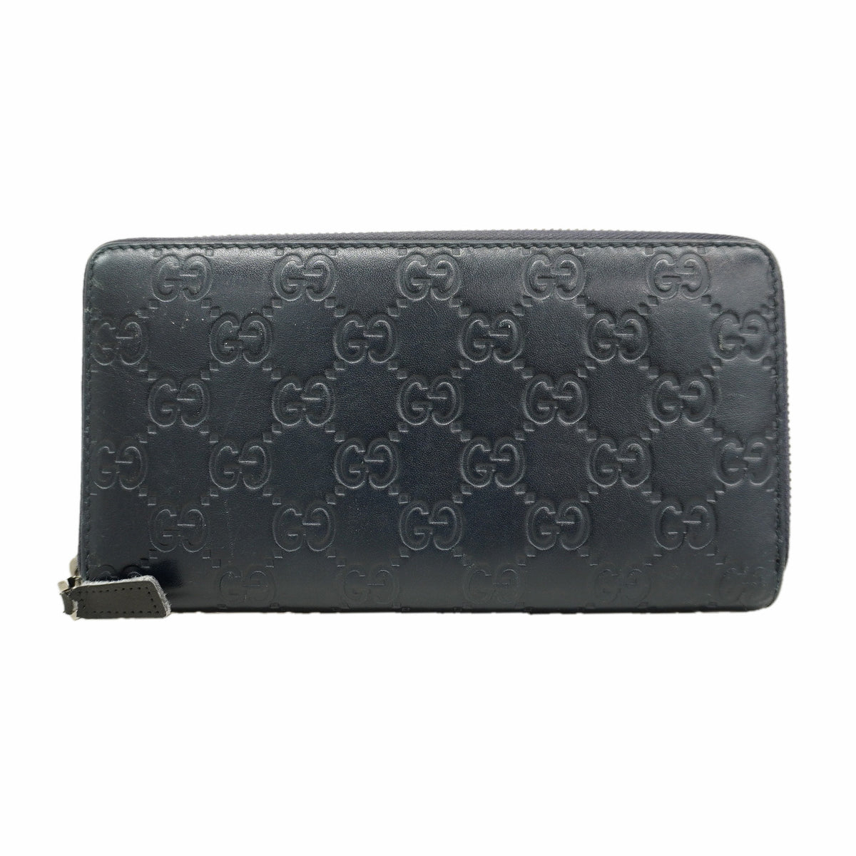 【6hc1753-k】グッチ 長財布 グッチシマ 307987 レザー ネイビー シルバー金具【中古】レディース