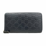 【6hc1753-k】グッチ 長財布 グッチシマ 307987 レザー ネイビー シルバー金具【中古】レディース