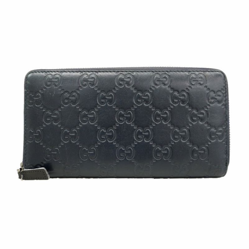 【6hc1753-k】グッチ 長財布 グッチシマ 307987 レザー ネイビー シルバー金具【中古】レディース