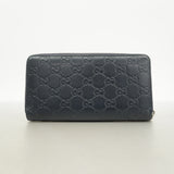【6hc1753-k】グッチ 長財布 グッチシマ 307987 レザー ネイビー シルバー金具【中古】レディース