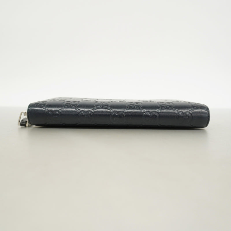 【6hc1753-k】グッチ 長財布 グッチシマ 307987 レザー ネイビー シルバー金具【中古】レディース