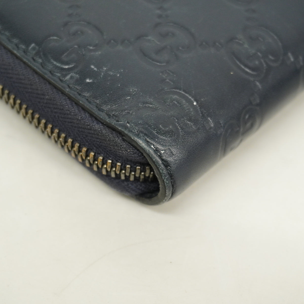 【6hc1753-k】グッチ 長財布 グッチシマ 307987 レザー ネイビー シルバー金具【中古】レディース