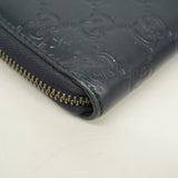 【6hc1753-k】グッチ 長財布 グッチシマ 307987 レザー ネイビー シルバー金具【中古】レディース