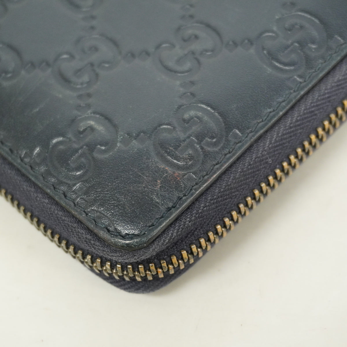 【6hc1753-k】グッチ 長財布 グッチシマ 307987 レザー ネイビー シルバー金具【中古】レディース