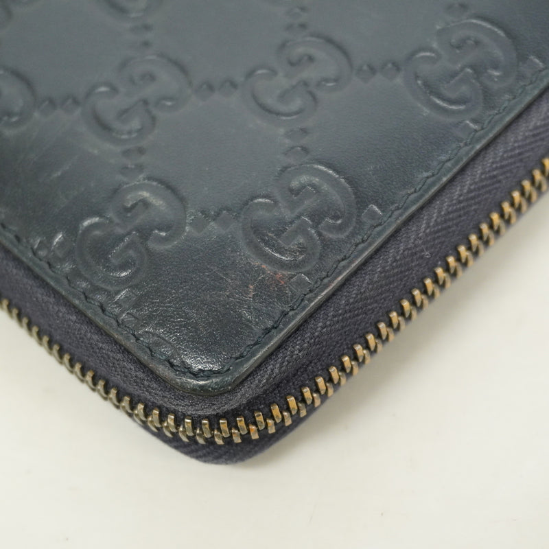 【6hc1753-k】グッチ 長財布 グッチシマ 307987 レザー ネイビー シルバー金具【中古】レディース