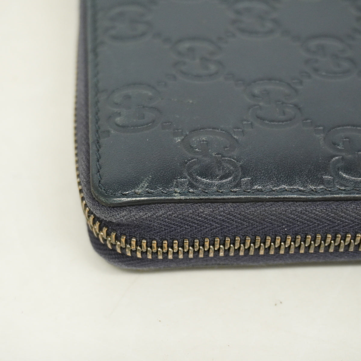 【6hc1753-k】グッチ 長財布 グッチシマ 307987 レザー ネイビー シルバー金具【中古】レディース